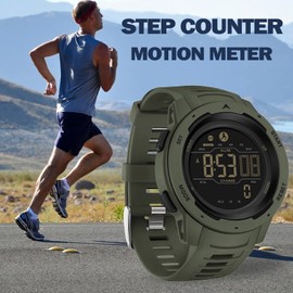 Mens Digital Watch Military Watches for Men Step Calorie Counter Watch Pedometer Stopwatch Alarm Multifunction LED Backlight 5ATM Waterproof Watch for Men