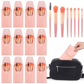 OMISTAR 12 Juegos de Brochas de Maquillaje de Viaje, Bolsa con 8 Brochas, Regalo para Dama de Honor, Brocha de Maquillaje de Fibra Sintética, Set de Brochas para Base, Rubor, Sombras, Set Portátil par