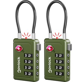 TSA Luggage Locks with Alert Indicator – 4-Digit Travel Padlocks with Flexible Cables for Suitcases, Backpacks & More – Suitcase Locks, 2-Pack, Green