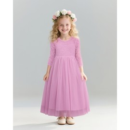 LQSZ Girls Dress V-Back Tutu Mesh Lace Flower Princess Formal Dresses for Wedding Birthday Party Dance