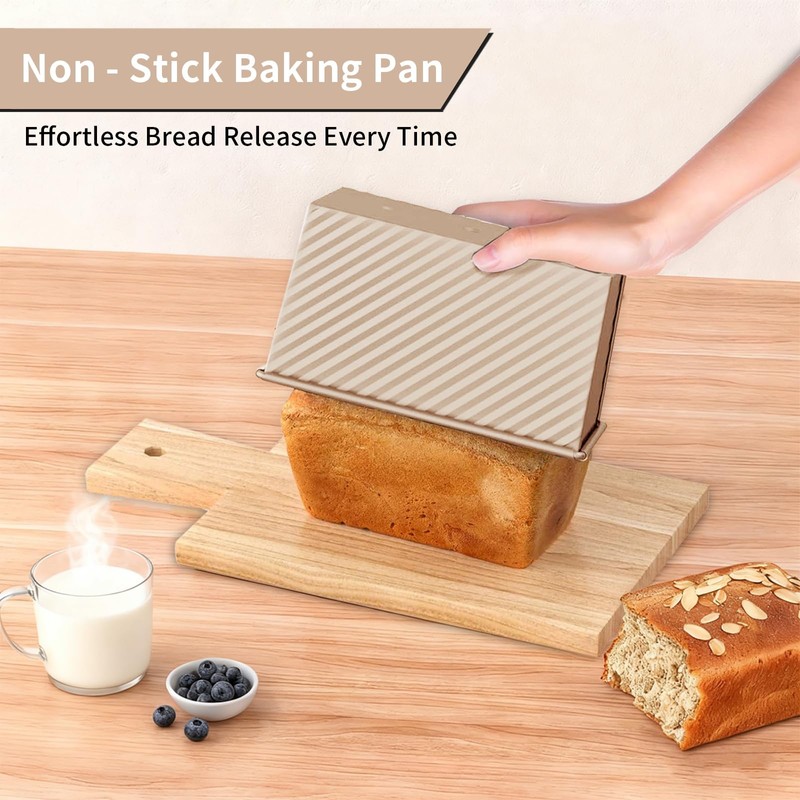 Pullman Loaf Pan with Lid 2 Pack, 8x4 Inch Bread