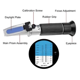 HHTEC Salinity Refractometer 0-10% specific gravity: 1.000 to 1.070 Salinometer for Saltwater Aquarium Tank Marine Industry Water Salinity Meter RHS 10 ATC