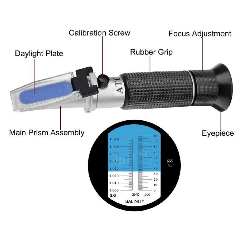 HHTEC Salinity Refractometer 0-10% specific gravity: 1.000 to 1.070 Salinometer