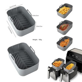 SOOFASGO Rectangular silicone air fryer liner,suitable for air fryers, microwave ovens, ovens, etc., used to keep the fryer clean and tidy, extend its service life(gray）