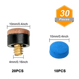 Zhenle 30 Pieces Cue Tips 10 mm Pool Cue Tips Snooker Cue Tips Screw On with Plastic Storage Box for Pool Cues and Snooker(Brown & Blue)
