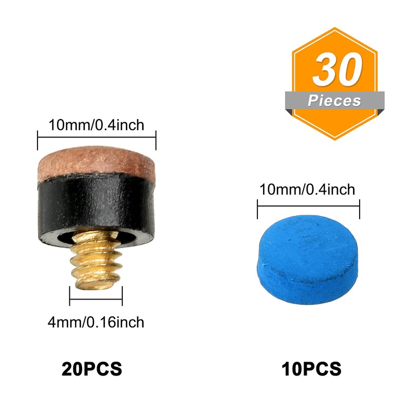 Zhenle 30 Pieces Cue Tips 10 mm Pool Cue Tips