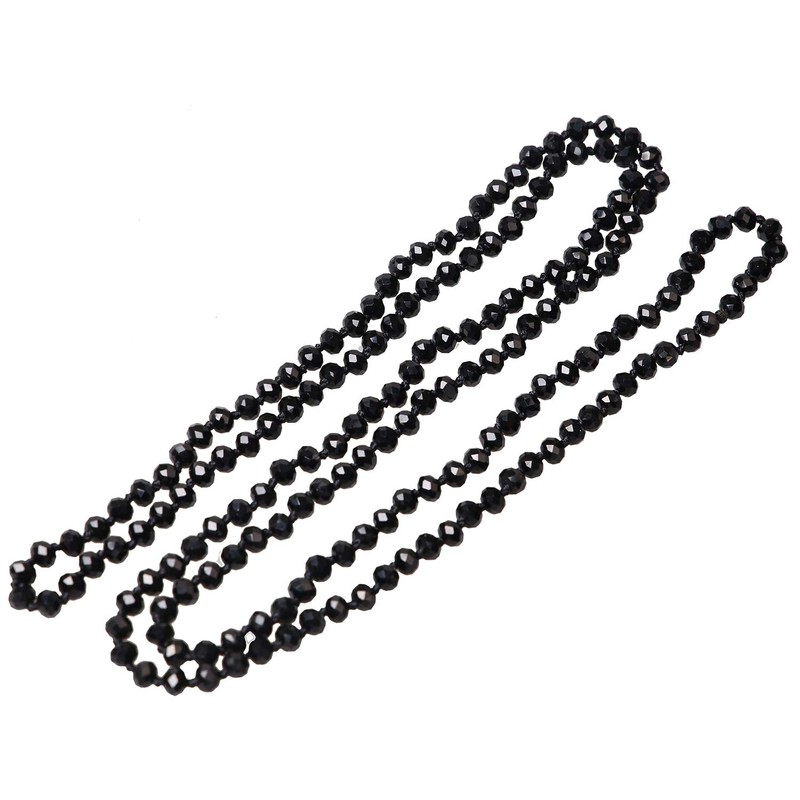 Ambrum Long Crystal Wrap Necklace Women Beaded Knotted Jewelry Champagne