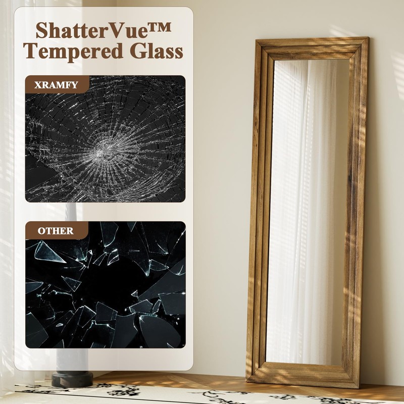 Full Length Mirror 65"X22", Brown Large Floor Mirror with Solid