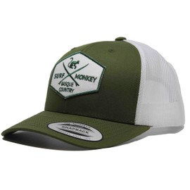 SURF MONKEY Trucker Cap 6P Curved Visor Adjustable Snapback Cap Low Profile, Green