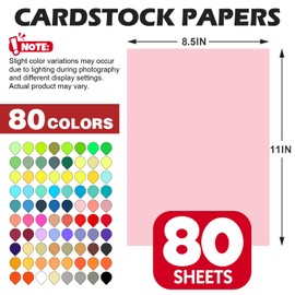 TUXIYA 80 Sheets 8.5" X 11" Colored Cardstock, 80 Colors Card Stock