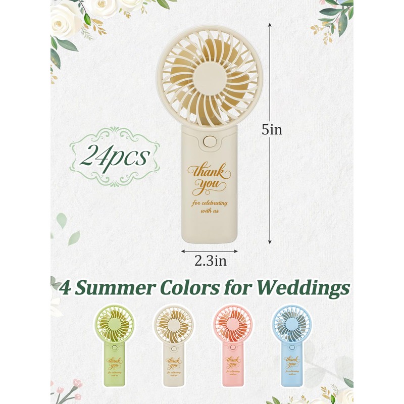 Beeplove 24pcs Colorful Mini Fans Bulk Wedding Favors for Guests