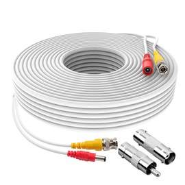 Omilik 1 Pack 65ft White BNC Video Power Cable Security Camera Cable Wire Cord for CCTV DVR Surveillance System with Connectors (BNC Female and BNC to RCA) (White, 65FT)