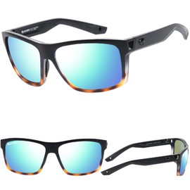 Polarized Sunglasses for Men and Women Anti UV Protection Square Sports Sunglasses Men for Cycling Fishing Driving 82930 （Black Leopard Green）