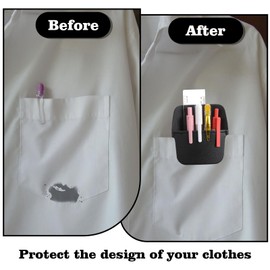 JIEYAO 2 Pcs PU Leather Pocket Protector, Pen Organizer for Men Shirt Leather Pen Protect Holder Can Hold 4 Pens Pencil Pouch for Lab Coats(Black)