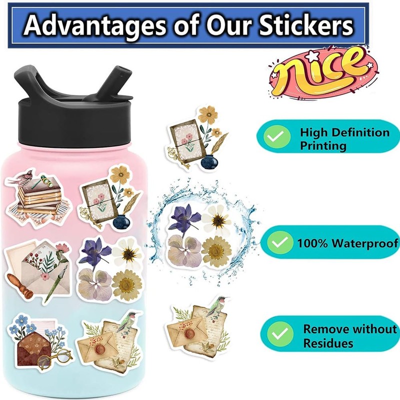 50Pcs Vintage Stickers Pack, Retr Cafe Retro Music Stickers for
