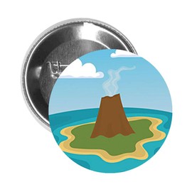 Round Pinback Button Brooch Pretty Tropical Island Volcano Airplane Window View Cartoon (Zoom, 1.5" Inch)