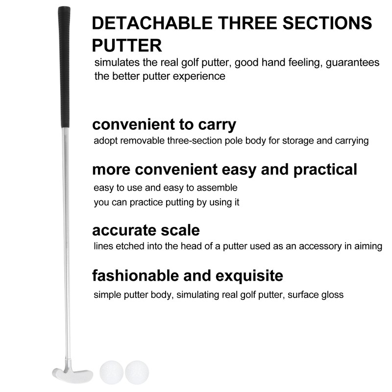 Golf Putter Club Silver Aluminum Alloy Rubber Detachable 3 Section