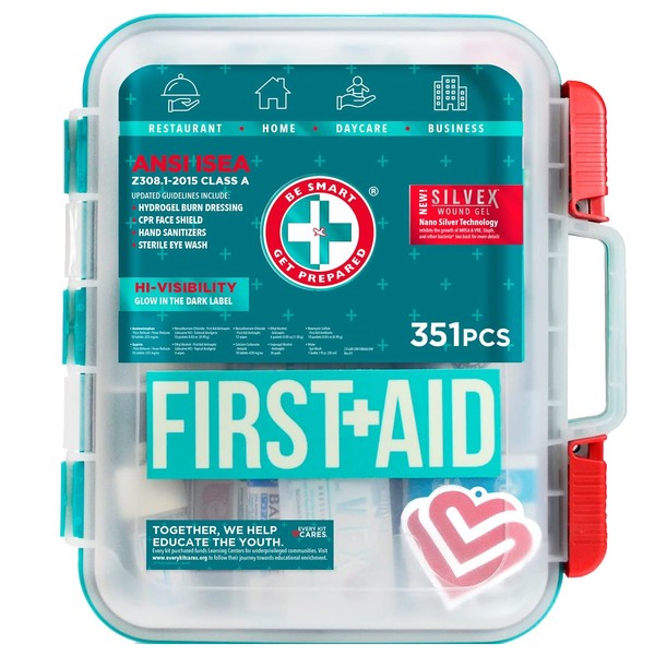 Be Smart Get Prepared - 351 Piece First Aid Kit - Exceeds OSHA ANSI/ISEA Standards for 100 People - Workplace, Home, Car, School, Emergency, Survival, Camping, Hunting, Sports