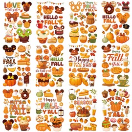 RiVolTa Fall Window Clings Decor - 12 Sheets Mouse Thanksgiving Sticker for Glass Cute Autumn Harvest Maple Leaves Pumpkin Kids Decals Seasonal Home Office Kitchen Door Decorations Party Supplies