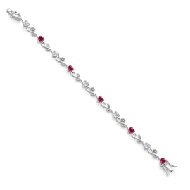 Gem Stone King 5.14 Cttw Heart Shape Red Created Ruby White Moissanite and Round White Lab Grown Diamond Greek Vine Flower Tennis Bracelet For Women | 925 Sterling Silver | 7.5 Inch
