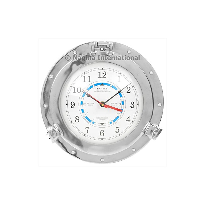 Nagina International Solid Brass Nickel Polished Porthole Time & Tide
