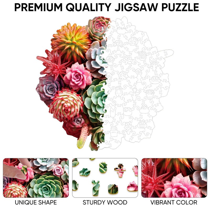 Reouinty Wooden Puzzles for Adults 500 Piece, Colorful Succulent Puzzle