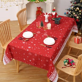 ROYGROW Christmas Tablecloth 60x120, Red Snowflake Christmas Table Cloth Washable Xmas Decorative Table Cover for Holiday Party Kitchen Dining Room Indoor Outdoor Decorations