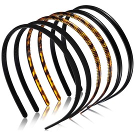 XOUDKE 6 Pieces 8 mm Black Hair Bands, Thin Headband with Teeth Headbands, Beauty Plastic Hair Bands for Men and Women, Brown, Black