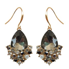 Navachi 18k Gold Plated White Crystal Pear Multi-color Zircon Drop Ear Stud Earrings, metal crystal, crystal,