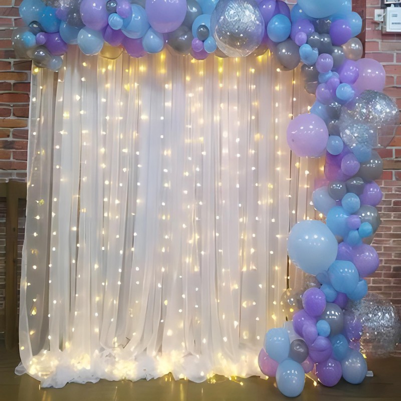 10×10ft White Tulle Backdrop Curtain with Lights String for Parites,