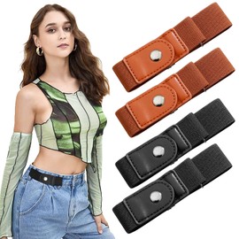 No Buckle Belt Men's Mens Women's Womens Elastic Stretch Invisible Free Belts for Women Men Jeans, 2 Pairs Black & Brown