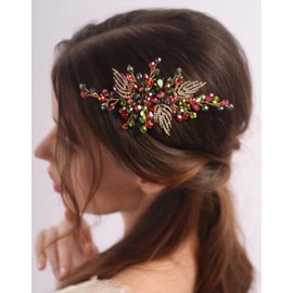 Rumtock Red and Green Crystal Beads Hair Comb Christmas Hair Piece for Wedding Brides Women Special Occasion Banquet Jewelry (Red)