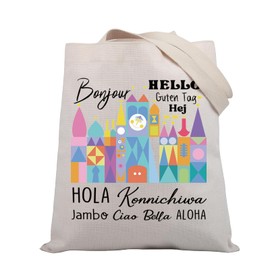 PLITI Bonjour Hello Aloha Hola Guten Tag Hej Tote Bag Amusement Park Gift Magic Kingdom Handbag Recreation Facility Gift (Bonjour Hello Aloha TGU)