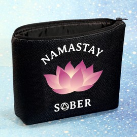 G2TUP Sober Gifts for Women Namastay Sober NA AA Sobriedad Recuperación de la Sobriedad Neceser de maquillaje Cosméticos 12 Pasos Recuperación Regalos, Bolsa de maquillaje negra sober,
