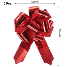 TOP-VIGOR 10Pcs 4 Inch Metallic Large Big Pull Bow Gift Wrapping Bows Ribbon for Wedding Car Baskets Presents Christmas Bow, Red