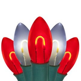 50' FlexFilament LED Red and Cool White C9 Christmas Lights Outdoor String Lights, Shatterproof Edison Bulb Candy Cane Lights