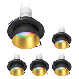 ledscom.de KRON Ceiling Mounting Frame Round Black / Gold Matt with Smart Home RGBW GU10 LED 473 lm Pack of 5