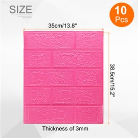 QUARKZMAN Pack of 10 3D Peel and Stick Wall Panels, Waterproof Wall Cladding, 35 cm x 38.5 cm, Brick Design Wallpaper, XPE Shower Tiles for Bathroom, Kitchen, Living Room, Dark Pink