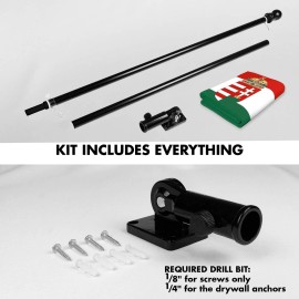 G128 Combo Pack: 6 Ft Tangle Free Spinning Flagpole (Black) & Hungary Coat of