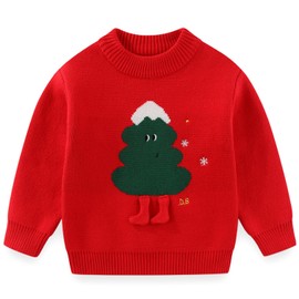 Peacolate 4-10 Years Little Big Girls' Embroidered Sweater Knit Pullover(Red-Green,9-10Years)