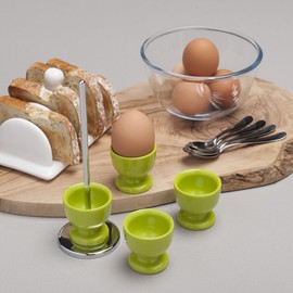Zeal G277L Stack and Store Egg Cups/Holders, Set of 4 with Chrome Storage and Carry Stand, Melamine, Lime