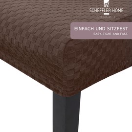 SCHEFFLER-Home Chair Covers Stretch Emil/Stretch Chair Covers Brown Set of 4 / Elastic Chair Covers Swing Chairs / Flannel Tension Chair Covers High-Back Chair with Elastic Band