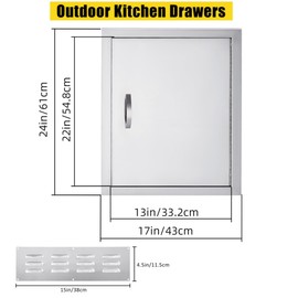 GarveeLife BBQ Access Door 17W x 24H Inch,Outdoor Kitchen Doors with Weatherproof 304 Stainless Steel Built in Single Access Doors for Outside Kitchen Commercial Grilling BBQ Island Barbeque Station S
