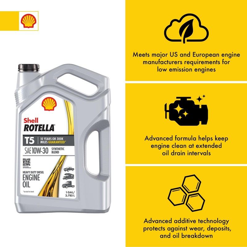 Shell Rotella T5 10W-30 Diesel Engine Oil, 1 Gallon (Case