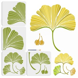 MAYJOYDIY 4 Pieces Large Ginkgo Leaf Stencils, 30 x 30 cm, Splicing Style Autumn Leaf Painting Templates with Brush, Botanical Leaves, Reusable Stencils, Wall Art, Home Decoration