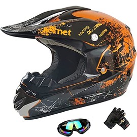 Youth Off-Road Motorcycle Helmets,Children's Helmets for Off-Road Motorcross ​and Mountain Bikes,Comfortable and Light Weight, DOT Quality Certification,Orange,M