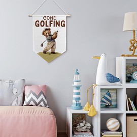BlissfulAbon Golf Bear Nursery Wall Canvas Banner, Bear Nursery Decor, Gone Golfing Cute Animal Wall Hanging Decor Pennant Flags for Kids Boys Room Bedroom Playroom, 11×15 Inch