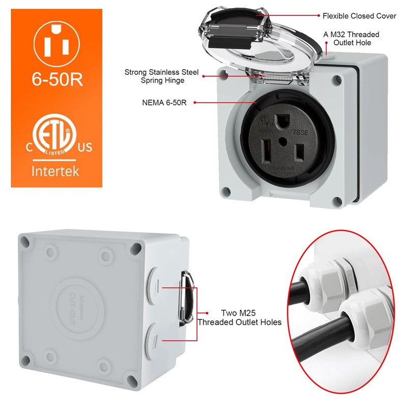 Suplevel 50 Amp Power Outlet Box, NEMA 6-50R 250 Volt
