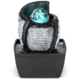 Tabletop Water Fountains Indoor, 3 Gears Desktop Fountain with Led Rolling Ball, Table Top Small Water Feature Interior Zen Relaxation Decor for Home Bedroom Living Room Office