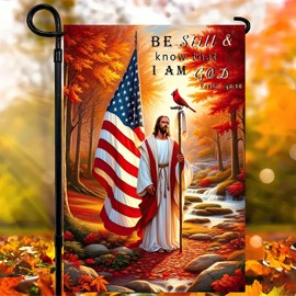 BlissYard Christian Jesus and American Flag 12x18 Inch Double Sided Patriotic God Flag Banner for Religious and Patriotic Celebrations